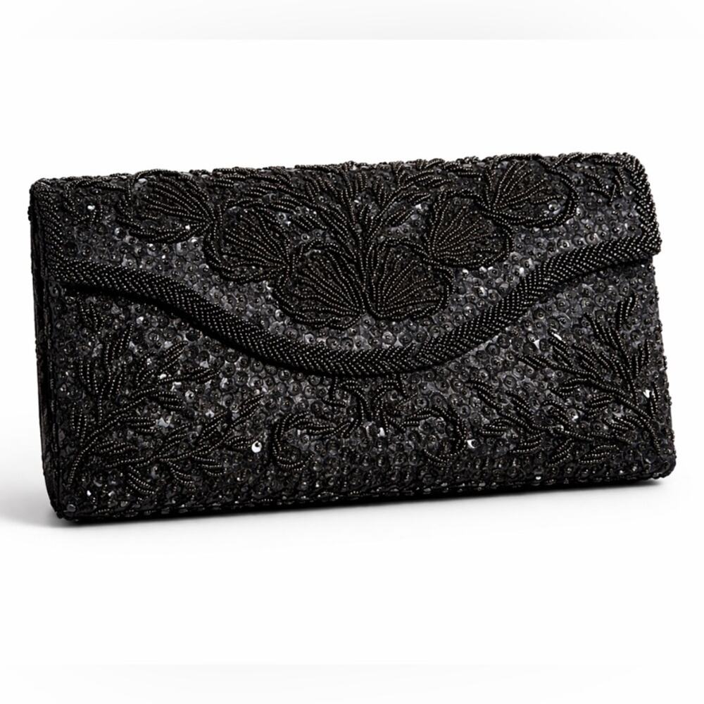 Vintage Safco Black Beaded Sequin Evening Clutch Purse Hong Kong